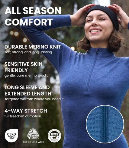 Merino Wool Base Layer Women Long Sleeve Half Zip Shirt (X-Large, 250 Deep Teal) in Saudi Arabia