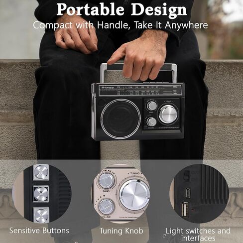 Radios Portable AM ​​FM ، راديو محمول مع مكبر صوت بلوتوث ومصباح يدوي ، استقبال قوي مع مصابيح مزاجية ملونة ، بطاقة TF ، الطاقة الشمسية/البطارية/AC قابلة لإعادة الشحن للهدية ، الأكبر ، المنزل ، الأسود in Saudi Arabia