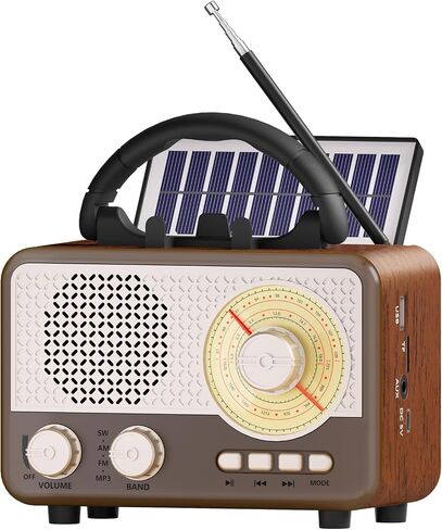 Radio Portable AM FM SW Bluetooth Speaker Vintage Radios with Phone Stand TF Card/AUX/USB Small Retro Radio Battery Powered&Solar for Outdoor Old Vintage Decor Birthday Gifts for Women,Men,Dad in Saudi Arabia