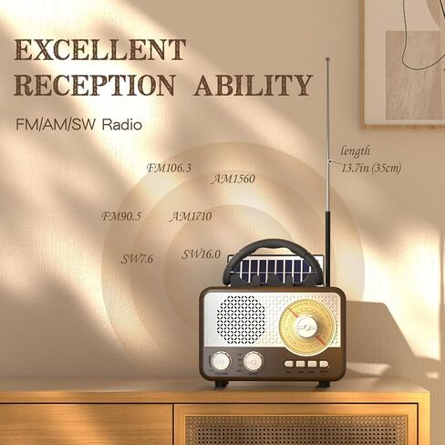 Radio Portable AM FM SW Bluetooth Speaker Vintage Radios with Phone Stand TF Card/AUX/USB Small Retro Radio Battery Powered&Solar for Outdoor Old Vintage Decor Birthday Gifts for Women,Men,Dad in Saudi Arabia
