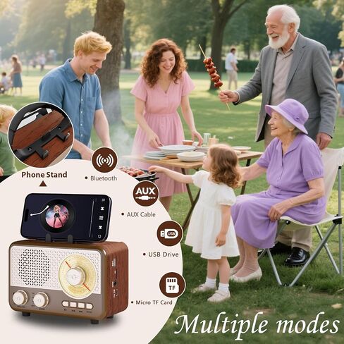 Radio Portable AM FM SW Bluetooth Speaker Vintage Radios with Phone Stand TF Card/AUX/USB Small Retro Radio Battery Powered&Solar for Outdoor Old Vintage Decor Birthday Gifts for Women,Men,Dad in Saudi Arabia