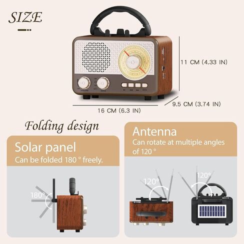 Radio Portable AM FM SW Bluetooth Speaker Vintage Radios with Phone Stand TF Card/AUX/USB Small Retro Radio Battery Powered&Solar for Outdoor Old Vintage Decor Birthday Gifts for Women,Men,Dad in Saudi Arabia