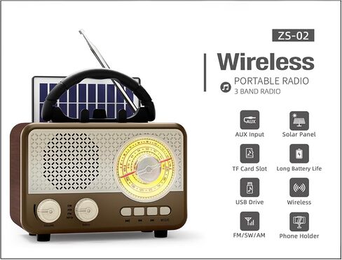 Radio Portable AM FM SW Bluetooth Speaker Vintage Radios with Phone Stand TF Card/AUX/USB Small Retro Radio Battery Powered&Solar for Outdoor Old Vintage Decor Birthday Gifts for Women,Men,Dad in Saudi Arabia