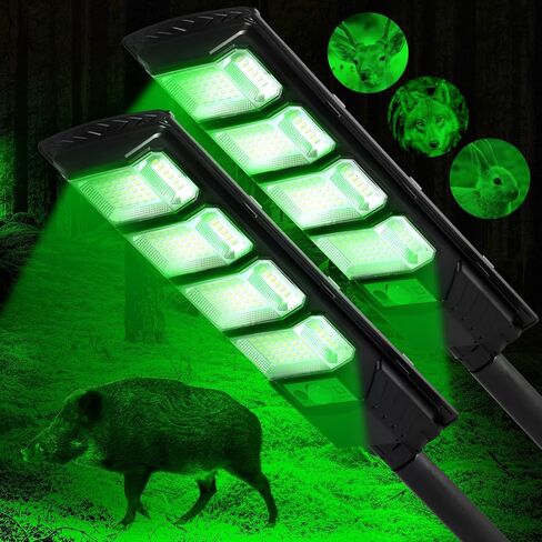 Hog Lights for Night Hunting, 12000LM Solar Green Hunting Light with Remote, Motion Sensor and Waterproof, Hog Light for Predator Coyote Hog Deer Varmint— Perfect Hunting Accessories (2 Pack) in Saudi Arabia