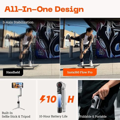 Insta360 Flow Pro - AI-Powered Gimbal Stabilizer for Smartphone, Apple DockKit Enabled, 360º Infinite Pan Tracking, 3-Axis Stabilization, Built-in Tripod, Portable & Foldable, AI Tracking in Saudi Arabia