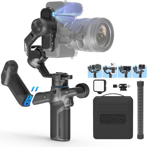 FeiyuTech SCORP Mini 3 Pro Gimbal Stabilizer for Camera, Max 59ft AI Tracking, Gimbal with Remote Handle&Cooling Mount, for Sony/Canon/Nikon/Gopro/DJI Action 5 pro/iPhone(Max 4.4lbs) Vertical Shooting in Kuwait
