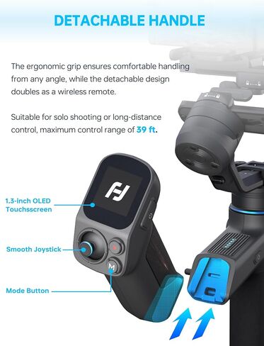 FeiyuTech SCORP Mini 3 Pro Gimbal Stabilizer for Camera, Max 59ft AI Tracking, Gimbal with Remote Handle&Cooling Mount, for Sony/Canon/Nikon/Gopro/DJI Action 5 pro/iPhone(Max 4.4lbs) Vertical Shooting in Kuwait