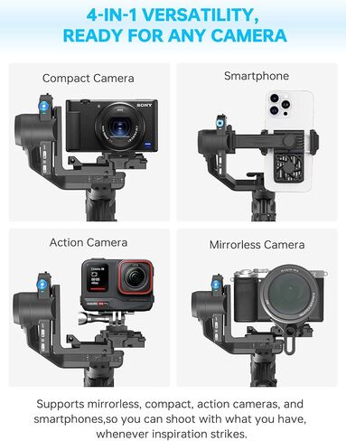 FeiyuTech SCORP Mini 3 Pro Gimbal Stabilizer for Camera, Max 59ft AI Tracking, Gimbal with Remote Handle&Cooling Mount, for Sony/Canon/Nikon/Gopro/DJI Action 5 pro/iPhone(Max 4.4lbs) Vertical Shooting in Kuwait