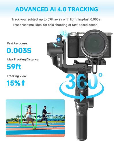 FeiyuTech SCORP Mini 3 Pro Gimbal Stabilizer for Camera, Max 59ft AI Tracking, Gimbal with Remote Handle&Cooling Mount, for Sony/Canon/Nikon/Gopro/DJI Action 5 pro/iPhone(Max 4.4lbs) Vertical Shooting in Kuwait
