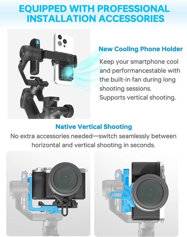 FeiyuTech SCORP Mini 3 Pro Gimbal Stabilizer for Camera, Max 59ft AI Tracking, Gimbal with Remote Handle&Cooling Mount, for Sony/Canon/Nikon/Gopro/DJI Action 5 pro/iPhone(Max 4.4lbs) Vertical Shooting in Kuwait