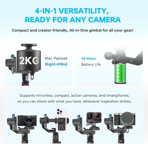 FeiyuTech SCORP Mini 3 Pro Gimbal Stabilizer for Camera, Max 59ft AI Tracking, Gimbal with Remote Handle&Cooling Mount, for Sony/Canon/Nikon/Gopro/DJI Action 5 pro/iPhone(Max 4.4lbs) Vertical Shooting in Kuwait