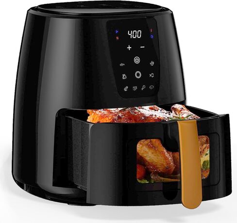 6.0 QT مقلاة الهواء الرقمية الكبيرة مع نافذة لاستخدام المطبخ ، غير لاصق مصنوع بدون PFAs ، شاشة تعمل باللمس ، 400F ، درجة حرارة/زمنية مخصصة ، سلة غير لاصقة ، أسود in Kuwait