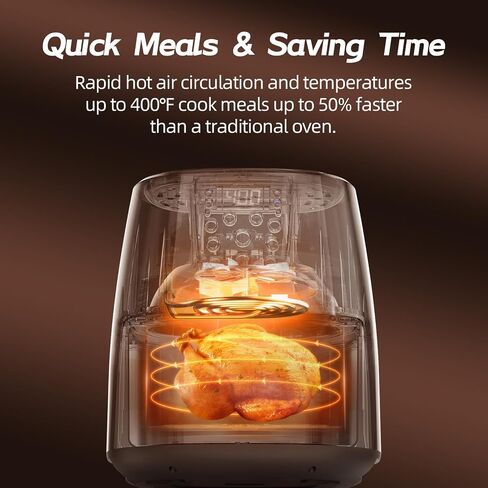 6.0 QT مقلاة الهواء الرقمية الكبيرة مع نافذة لاستخدام المطبخ ، غير لاصق مصنوع بدون PFAs ، شاشة تعمل باللمس ، 400F ، درجة حرارة/زمنية مخصصة ، سلة غير لاصقة ، أسود in Kuwait