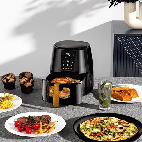 6.0 QT مقلاة الهواء الرقمية الكبيرة مع نافذة لاستخدام المطبخ ، غير لاصق مصنوع بدون PFAs ، شاشة تعمل باللمس ، 400F ، درجة حرارة/زمنية مخصصة ، سلة غير لاصقة ، أسود in Kuwait