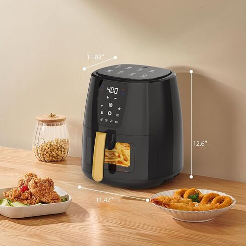 6.0 QT مقلاة الهواء الرقمية الكبيرة مع نافذة لاستخدام المطبخ ، غير لاصق مصنوع بدون PFAs ، شاشة تعمل باللمس ، 400F ، درجة حرارة/زمنية مخصصة ، سلة غير لاصقة ، أسود in Kuwait