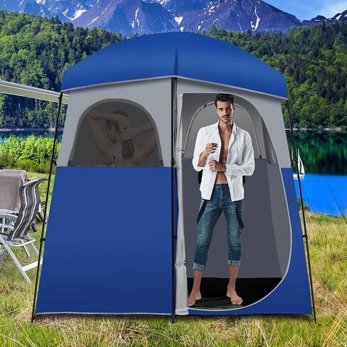 Tangkula Double-Room Shower Tent, Oversize Space Privacy Shelter for Camping with Floor, Portable Camping Changing Tent with Removable Rain Fly, Storage Bag for Dressing, Toilet in Saudi Arabia