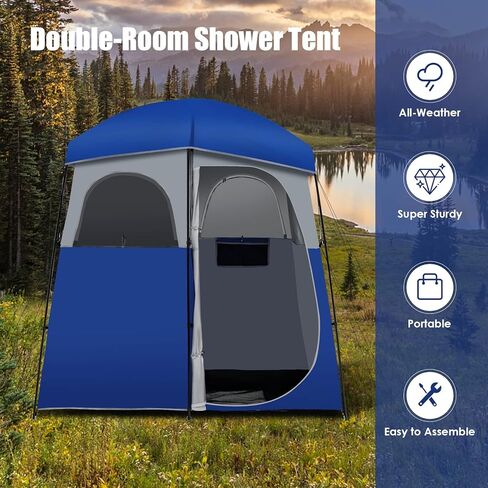 Tangkula Double-Room Shower Tent, Oversize Space Privacy Shelter for Camping with Floor, Portable Camping Changing Tent with Removable Rain Fly, Storage Bag for Dressing, Toilet in Saudi Arabia