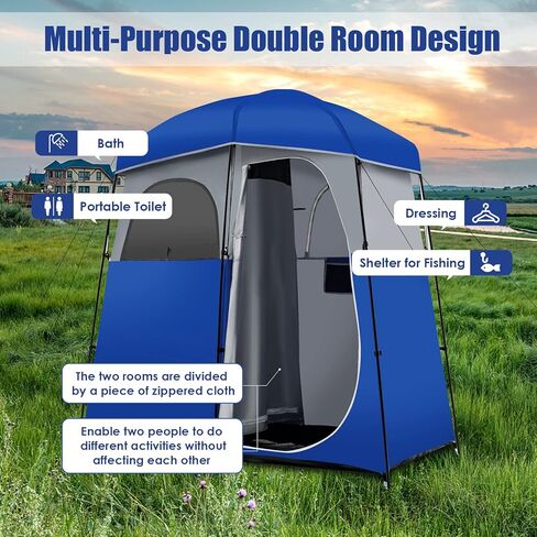 Tangkula Double-Room Shower Tent, Oversize Space Privacy Shelter for Camping with Floor, Portable Camping Changing Tent with Removable Rain Fly, Storage Bag for Dressing, Toilet in Saudi Arabia