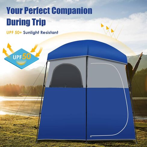 Tangkula Double-Room Shower Tent, Oversize Space Privacy Shelter for Camping with Floor, Portable Camping Changing Tent with Removable Rain Fly, Storage Bag for Dressing, Toilet in Saudi Arabia