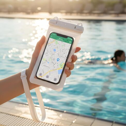 Waterproof Phone Pouch with Lanyard - Waterproof Case for iPhone & Android - Underwater Phone Holder for Swimming, Beach, and Pool - Clear Waterproof Bag for Cell Phones (White) in Kuwait