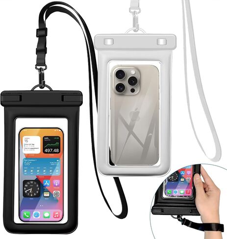 IPX8 Floating Waterproof Dry Bag 2-Pack, 7.2 Inch Waterproof Phone Pouch for iPhone 16/15/14 Pro Max Galaxy S24/S23 Adjustable Lanyard + wrist strap Beach Swimming Travel Essentials Black in Saudi Arabia