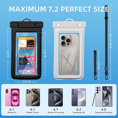 IPX8 Floating Waterproof Dry Bag 2-Pack, 7.2 Inch Waterproof Phone Pouch for iPhone 16/15/14 Pro Max Galaxy S24/S23 Adjustable Lanyard + wrist strap Beach Swimming Travel Essentials Black in Saudi Arabia