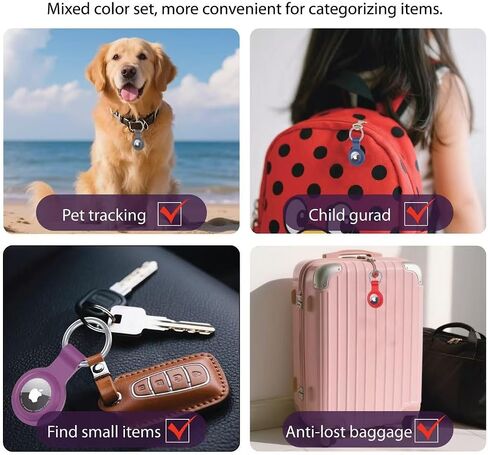 4 Pack Airtag Case Keychain Holder - Colorful Shockproof Silicone Cover with Key Ring for Apple Airtag Accessories (Pets/Kids/Keys)(Orange+Pink+Yellow+Mint Green) in Saudi Arabia