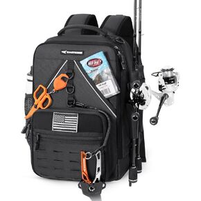 KastKing KarryAll KastMate Fishing Tackle Backpack,Water-Resistant Tackle Bag With 2 Rod Holders,Fishing Gear and Equipment With Large Gear Storage,Black in Kuwait