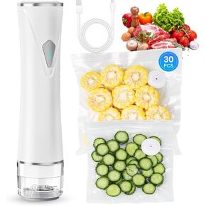 Vacuum Sealer for Food with Visible Tank, Handheld Vacuum Sealer Machine with 30 Reusable Bags for 5X Longer Freshness, Wireless & Portable, White in Saudi Arabia