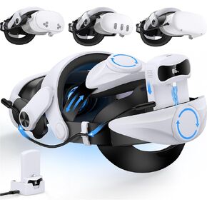 DXKK Head Strap for Meta Quest 3/3s/2 with 7500mAh Battery & Charger Dock- Extended 4H and Balanced, Double Adjustment Dials, Enhanced Comfort VR Headset Strap in Kuwait