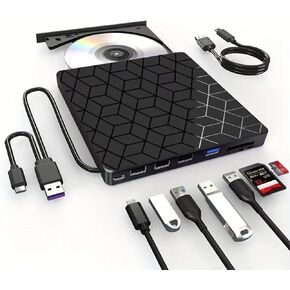 vvia External CD DVD Drive, Ultra Slim CD Burner USB 3.0 with 4 USB Ports and 2 TF/SD Card Slots, Optical Disk Drive for Laptop Mac, PC Windows 11/10/8/7 Linux OS MacBook Pro/Air Desktop PC Player in Saudi Arabia