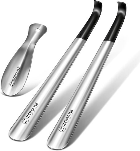 ZOMAKE Shoe Horn Long Handle for Boots 2 Pack- 16.5'' Metal Shoehorn for Seniors with 2pcs Travel Shoe Horn - Steel Shoe Horns for Men Women (Silver) in Kuwait