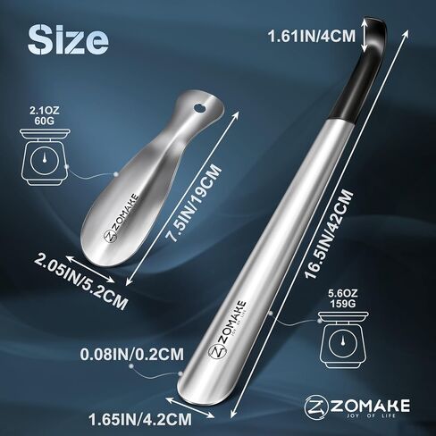 ZOMAKE Shoe Horn Long Handle for Boots 2 Pack- 16.5'' Metal Shoehorn for Seniors with 2pcs Travel Shoe Horn - Steel Shoe Horns for Men Women (Silver) in Kuwait