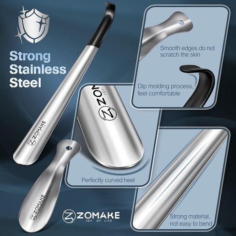 ZOMAKE Shoe Horn Long Handle for Boots 2 Pack- 16.5'' Metal Shoehorn for Seniors with 2pcs Travel Shoe Horn - Steel Shoe Horns for Men Women (Silver) in Kuwait