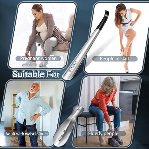 ZOMAKE Shoe Horn Long Handle for Boots 2 Pack- 16.5'' Metal Shoehorn for Seniors with 2pcs Travel Shoe Horn - Steel Shoe Horns for Men Women (Silver) in Kuwait