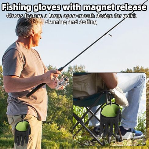 Fishing Gloves with Magnet Release, Professional Catch Fish Handling Gloves with Magnetic Hooks Anti-Slip & Puncture Resistant Fisherman Accessories for Catching Cleaning Hunting in Saudi Arabia