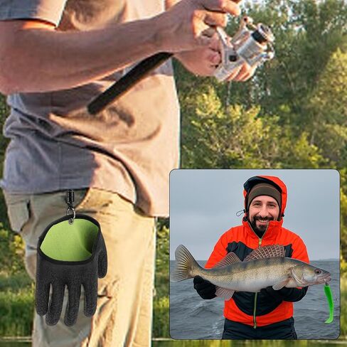 Fishing Gloves with Magnet Release, Professional Catch Fish Handling Gloves with Magnetic Hooks Anti-Slip & Puncture Resistant Fisherman Accessories for Catching Cleaning Hunting in Saudi Arabia