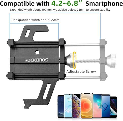 حامل هاتف Rockbros للدراجات ، حامل هاتف الدراجات النارية ، حامل الهاتف الخليوي المضاد للشفاه ، 360 درجة قابل للتعديل لـ iPhone 16 ، 15 Pro Max/Plus ، S9 ، S10 وأكثر من 4.7 "إلى 7" هواتف ذكية ， أسود in Saudi Arabia