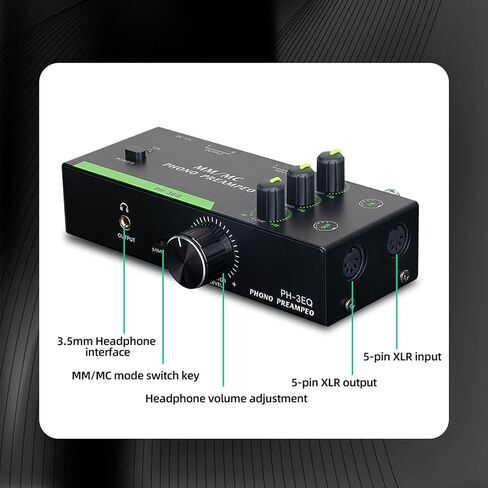 ASIXXSIX MM/MC PHERAMP ، 5 PIN XLR إدخال الإدخال المحترف ستيريو فونو preamplifier لاستريو لاعب السجل الدوار ، إخراج سماعة رأس 3.5 مم (الولايات المتحدة) in Saudi Arabia
