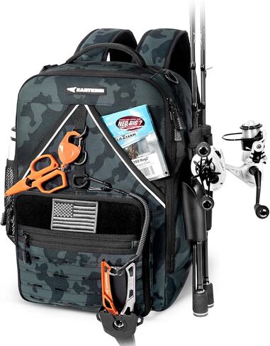 KastKing KastMate Fishing Backpack With 2 Rod Holders, Black | Tackle Backpack Storge Fishing Gear, Fishing Bag Gift for Men, Durability, Quality Well in Saudi Arabia