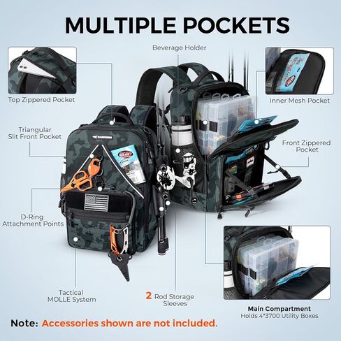 KastKing KastMate Fishing Backpack With 2 Rod Holders, Black | Tackle Backpack Storge Fishing Gear, Fishing Bag Gift for Men, Durability, Quality Well in Saudi Arabia