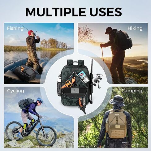 KastKing KastMate Fishing Backpack With 2 Rod Holders, Black | Tackle Backpack Storge Fishing Gear, Fishing Bag Gift for Men, Durability, Quality Well in Saudi Arabia