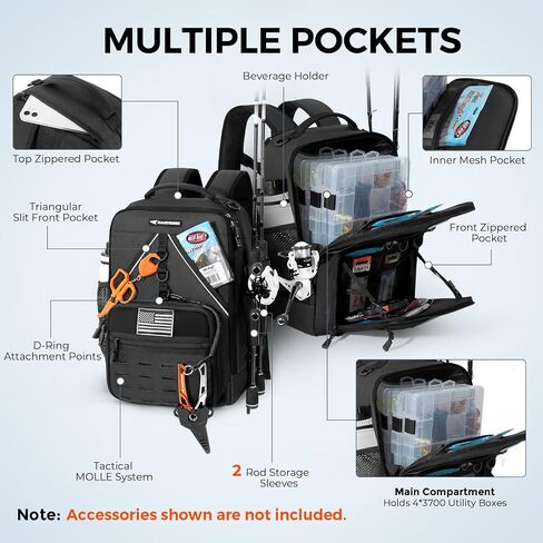 KastKing KarryAll KastMate Fishing Tackle Backpack,Water-Resistant Tackle Bag With 2 Rod Holders,Fishing Gear and Equipment With Large Gear Storage,Black in Saudi Arabia