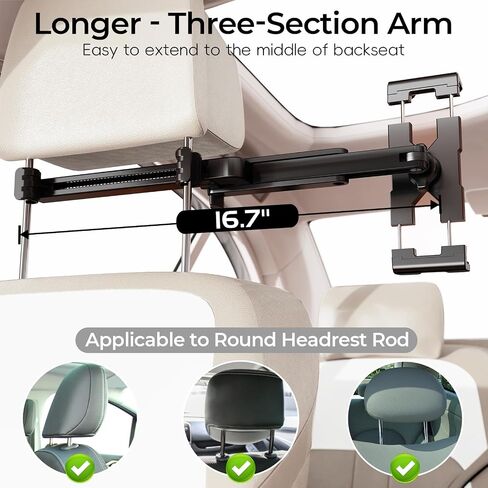 حامل جهاز لوحي لمسند رأس السيارة [3 في 1 ذراع تمديد المثلث] iPad Car Mount for Backseat ، أساسيات الرحلة على الطريق للأطفال ، Mipad Car Mount مقابل 4.7 "-14.6". in Kuwait
