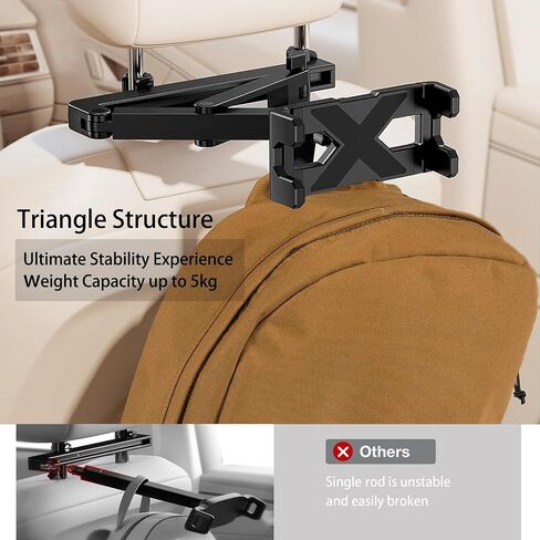 حامل جهاز لوحي لمسند رأس السيارة [3 في 1 ذراع تمديد المثلث] iPad Car Mount for Backseat ، أساسيات الرحلة على الطريق للأطفال ، Mipad Car Mount مقابل 4.7 "-14.6". in Kuwait