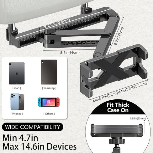 حامل جهاز لوحي لمسند رأس السيارة [3 في 1 ذراع تمديد المثلث] iPad Car Mount for Backseat ، أساسيات الرحلة على الطريق للأطفال ، Mipad Car Mount مقابل 4.7 "-14.6". in Kuwait