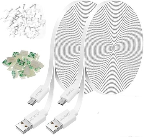 JJMASEE 2Pack 20FT Power Extension Cable for Wyze Cam V3/V4/OG/V3 Pro,Arlo Essential,Eufy,SimpliSafe,Blink,Blink Mini Pan(Not for Wyze Pan v3), Charging Power Cord for Security Camera(White) in Kuwait