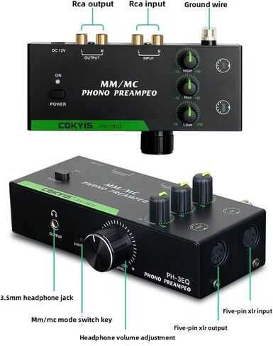 يدعم Ebtools preamp للقرص الدوار ، إخراج سماعة رأس 3.5 مم ، 5 دبوس إدخال إدخال XLR ، 3 معادلة النطاق ، تصميم ضوضاء منخفضة ، مضخم مسبق لـ MM ، MC Dual Phono Head Turntable (US Plug) in Saudi Arabia