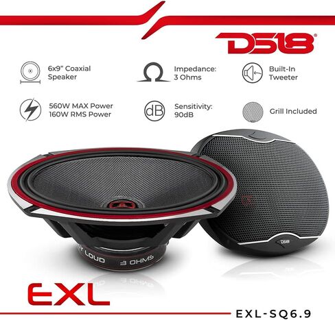 DS18 EXL-SQ6.9 6x9 مكبرات صوت سيارات عالية الجودة جودة الألياف الزجاجية ثنائية الاتجاه مع تصميم مضغوط أنيق يوفر استجابة باس فائقة ، 560 واط-مجموعة من 2 (متجددة) in Saudi Arabia