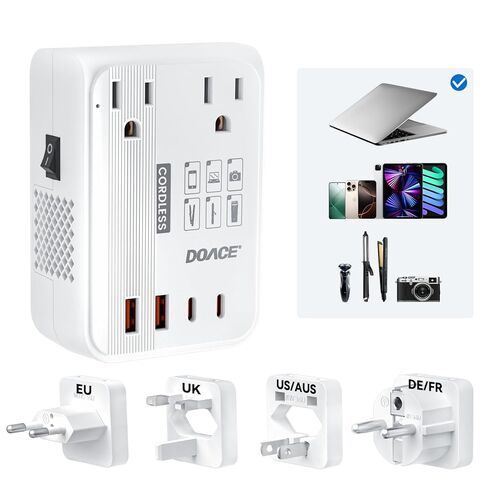 DOACE 220V to 110V Converter 350W Voltage Converter US to Europe for Hair Straightener/Curling Iron Converter for European Travel with 4-Port USB Charging and UK/AU/US/EU Worldwide Plug Adapter in Kuwait